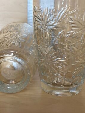 Princess House Fantasia Tumbler Glass | Pressed Glass Poinsettia Floral Cocktail